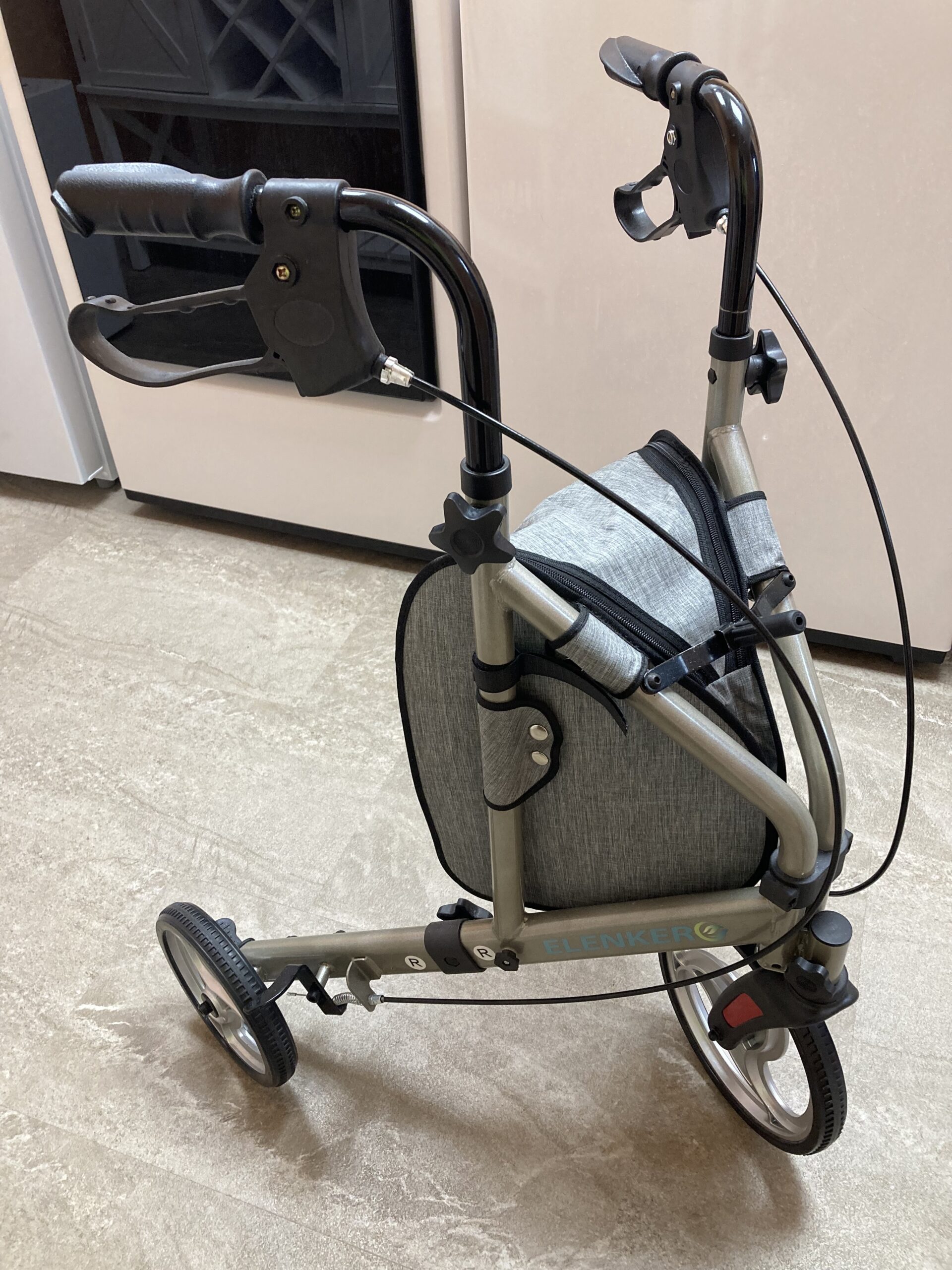 Elenker brand 3-wheel rollator in silver